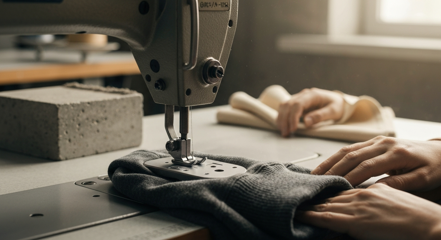 Atelier de couture - machine industrielle stitchant un poignet de hoodie