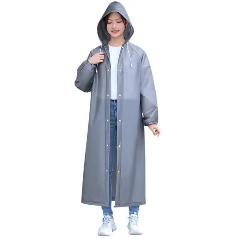 Imperméable long imperméable EVA pour adultes imperméable à capuche de voyage unisexe avec cordon de