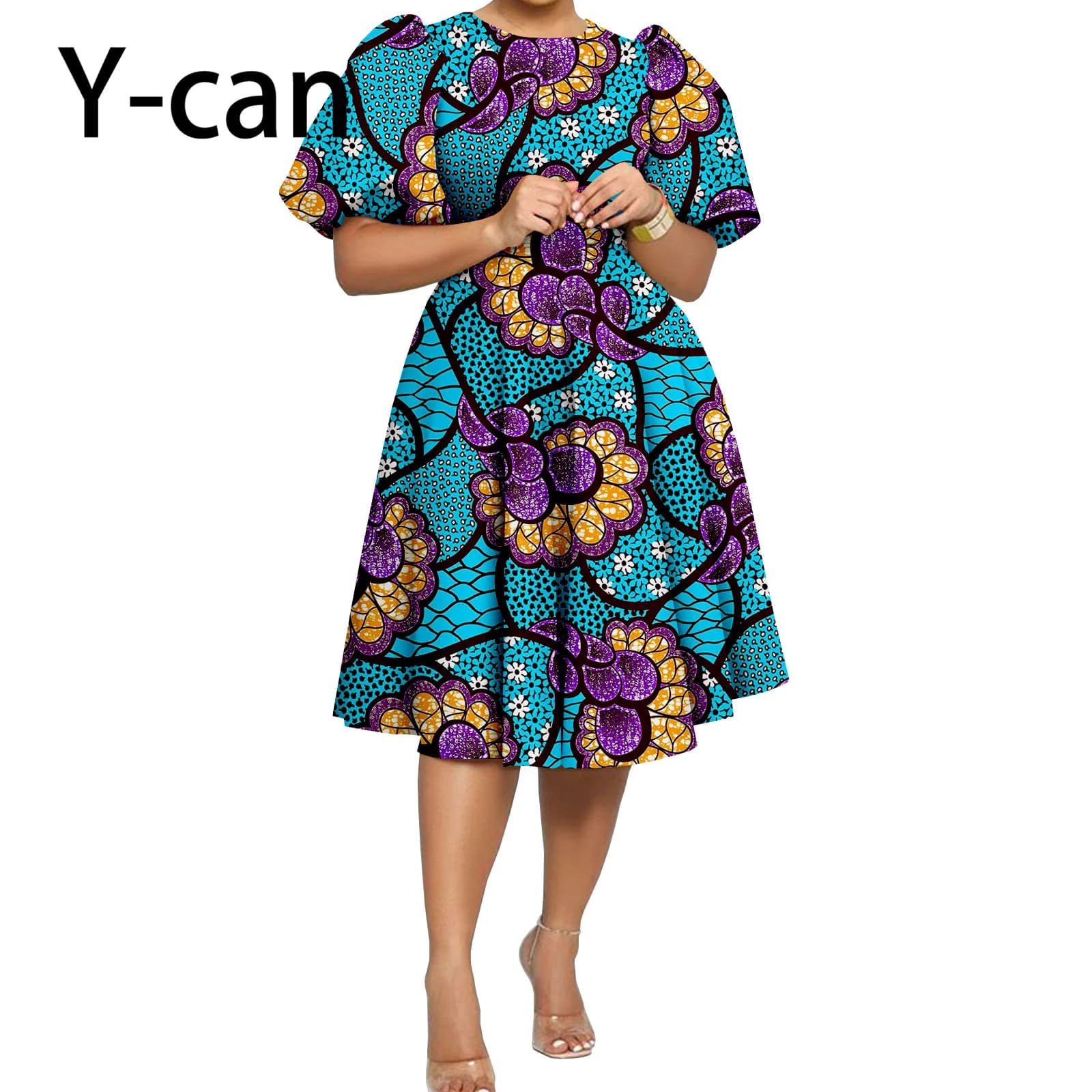 Vêtements Africains pour Femmes, Robe, Jupe, Manches Courtes, Bulle, Souffler le Genou, Mode Décontr