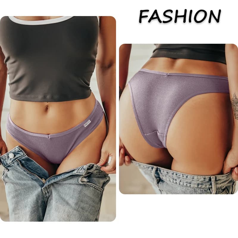 Culotte brésilienne en coton pour femmes, sous-vêtements Sexy, taille en V, couleur unie, taille bas