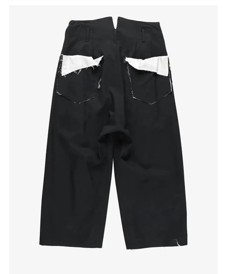 TOP- YAMAMOTO Pantalon court noir ample pour homme, style rétro japonais, style Yamamoto, bords effi