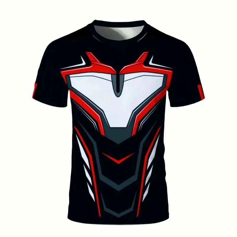 T-shirt de compression pour homme, rouge, blanc, noir, imprimé armure, séchage rapide, manches court