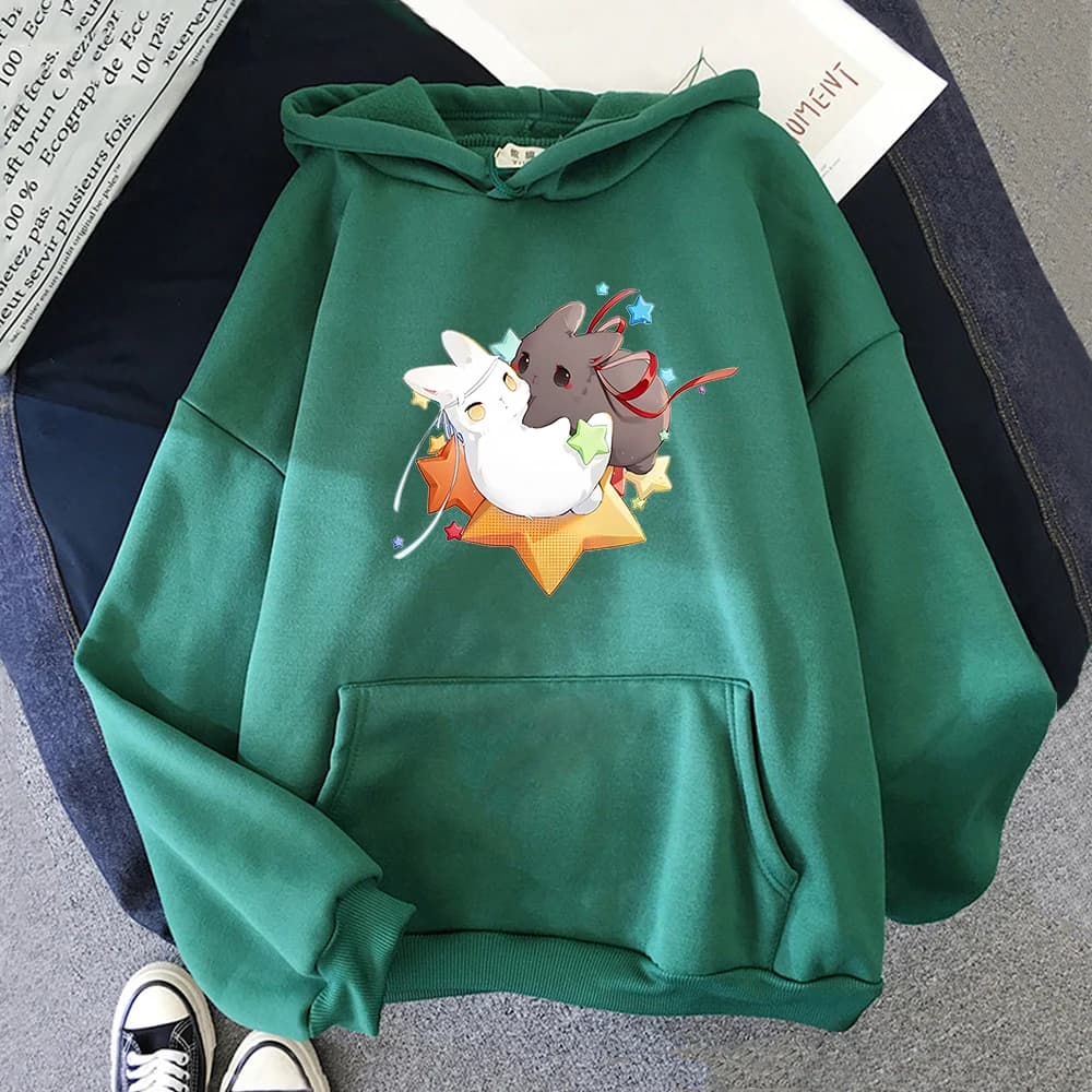 Sweat à capuche imprimé lapin pour femme, sweat à capuche Anime, vêtements à la mode, PVD respiré, e