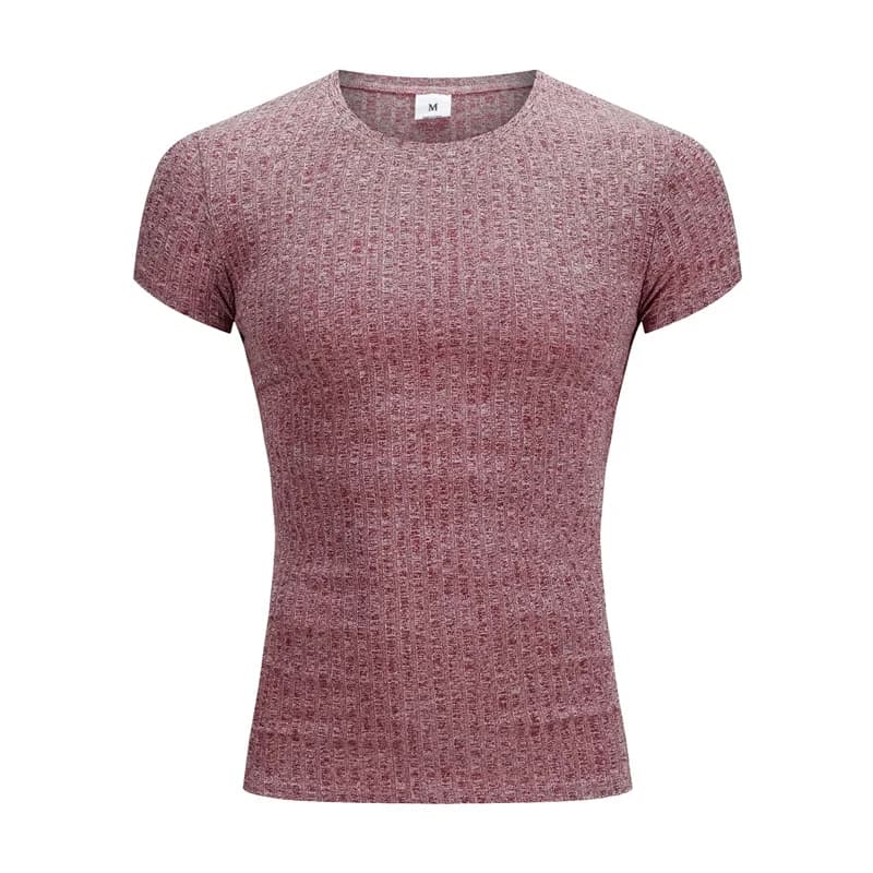 Hommes col en V à manches courtes T-shirt Fitness coupe ajustée bandes de sport T-shirt mâle solide