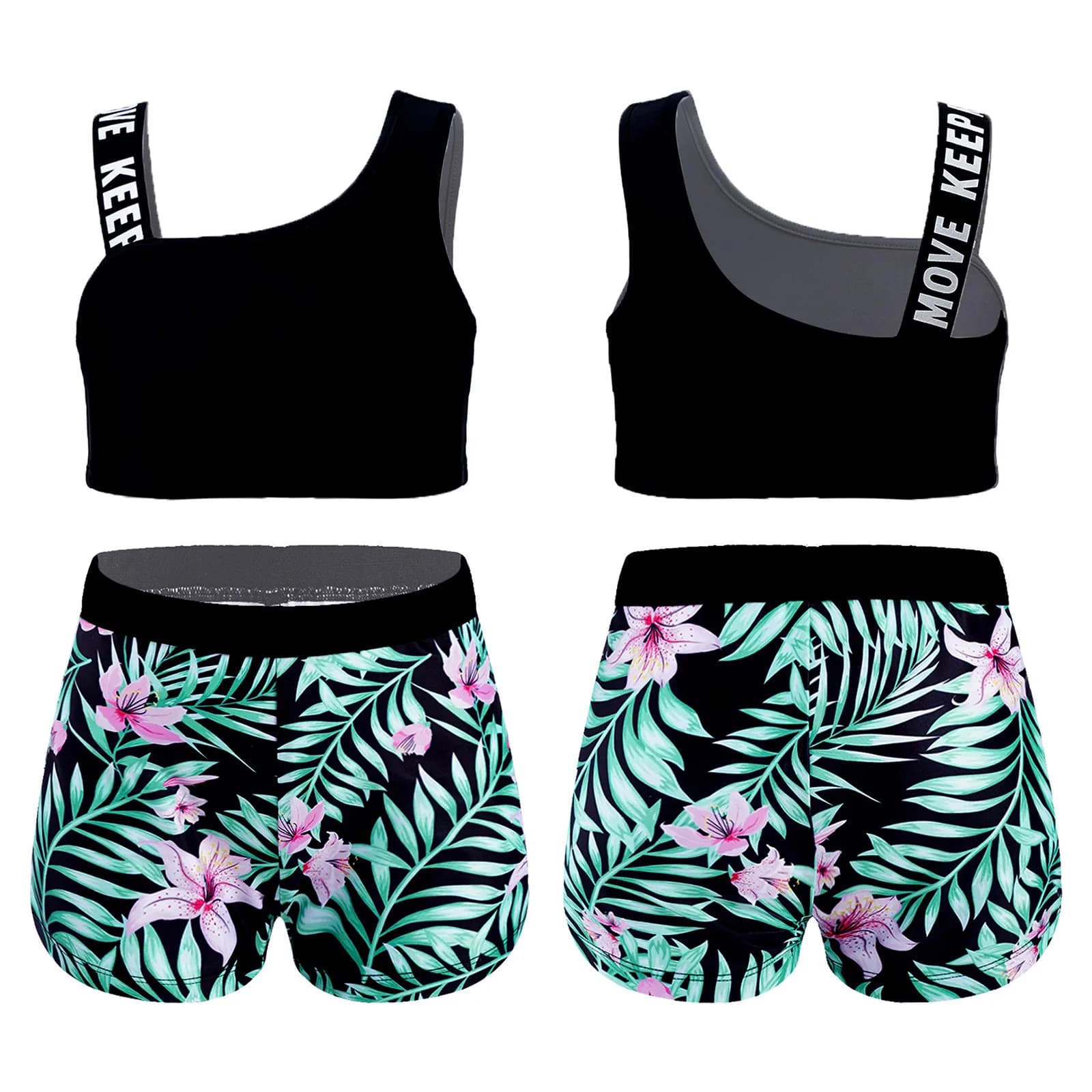 AqWorkout-Tenues de danse pour enfants, imprimé floral, survêtements en fibre, débardeurs, haut cour