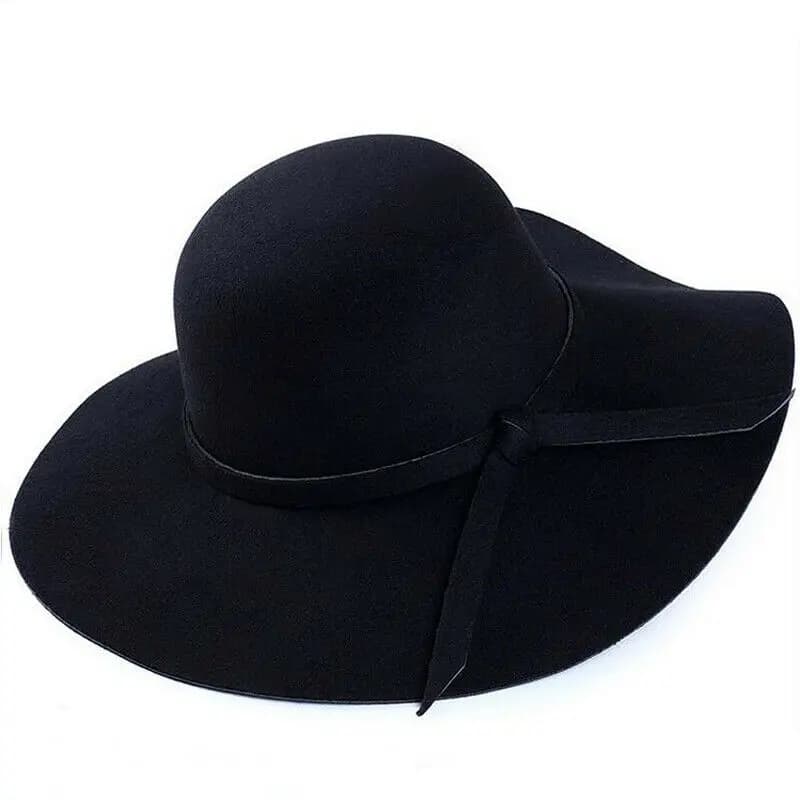Nouveau Fes Hot Sun Vintage femmes disquette nœud papillon Cloche casquette à large bord laine feutr