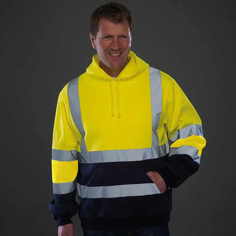 Hi Vis – sweat à capuche avec poche pour homme, haut à cordon de serrage, pour travaux de Constructi