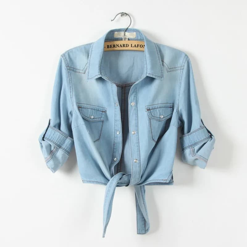Chemise kimono en denim à manches courtes pour femmes, haut court en jean sexy, chemisier d'été cool