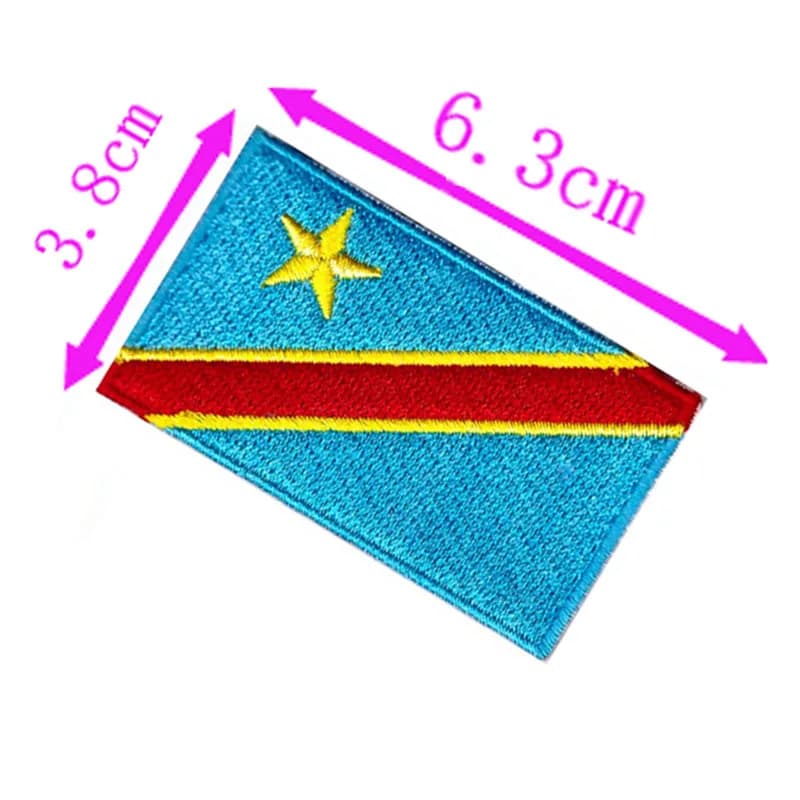 Patch brodé du drapeau de la République démocratique du Congo, 6,3 cm de large, à coudre ou à thermo