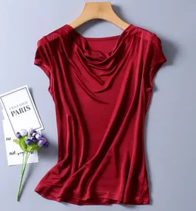 T-shirt en soie 100% naturelle pour femme, élastique, décontracté, respirant, grande taille, printem