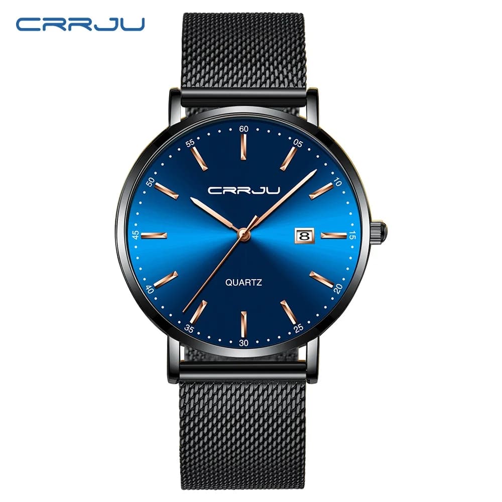 Reloj hombre CRRJU Top marque de luxe bleu étanche montres mince élégant Date montre à Quartz décont