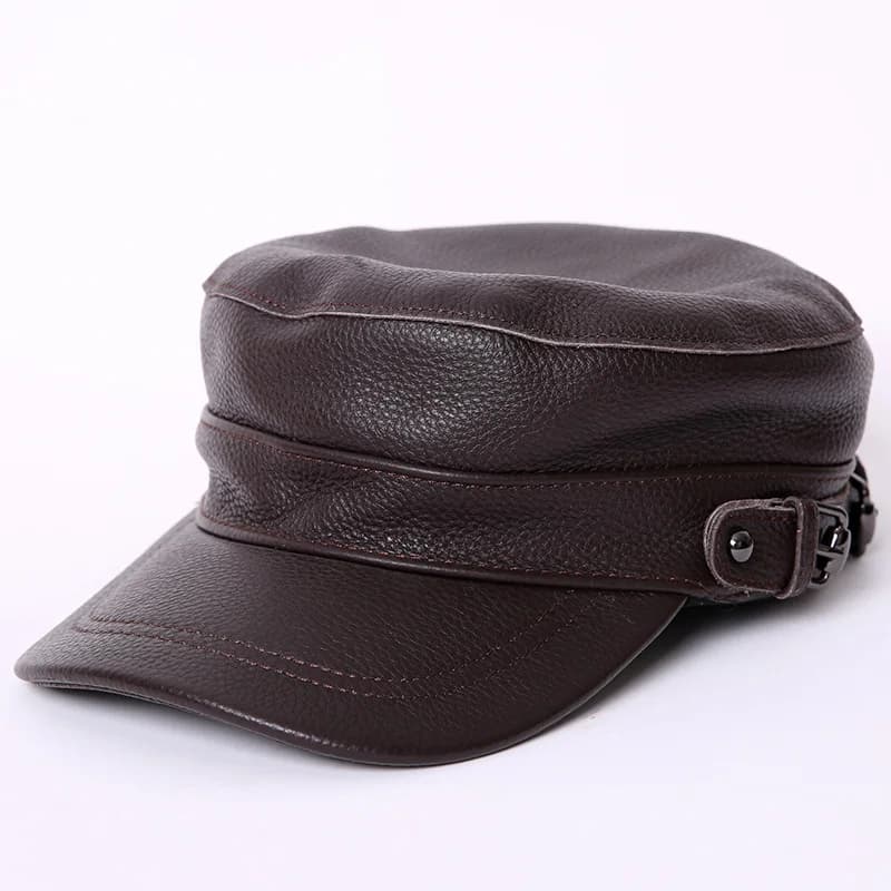 Protège-oreilles en cuir véritable pour homme, couvre-tête plat, chaud, style militaire, idéal pour 