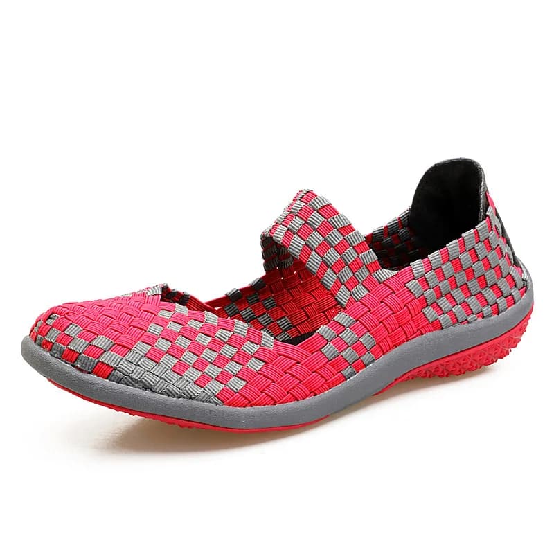 Femmes tissé baskets sans lacet plat femme chaussures de sport antidérapant doux femme chaussures d'
