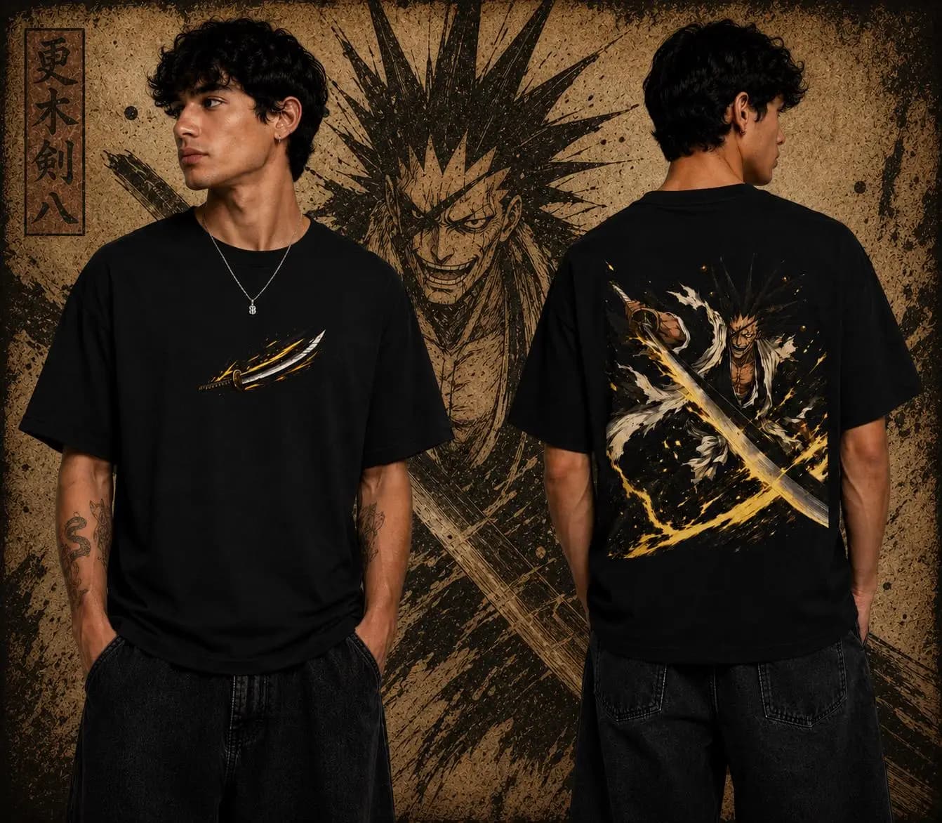 T-shirt à manches courtes BLEACH Zaraki Kenpachi, imprimé graphique vintage délavé, Bankai Kenpachi,