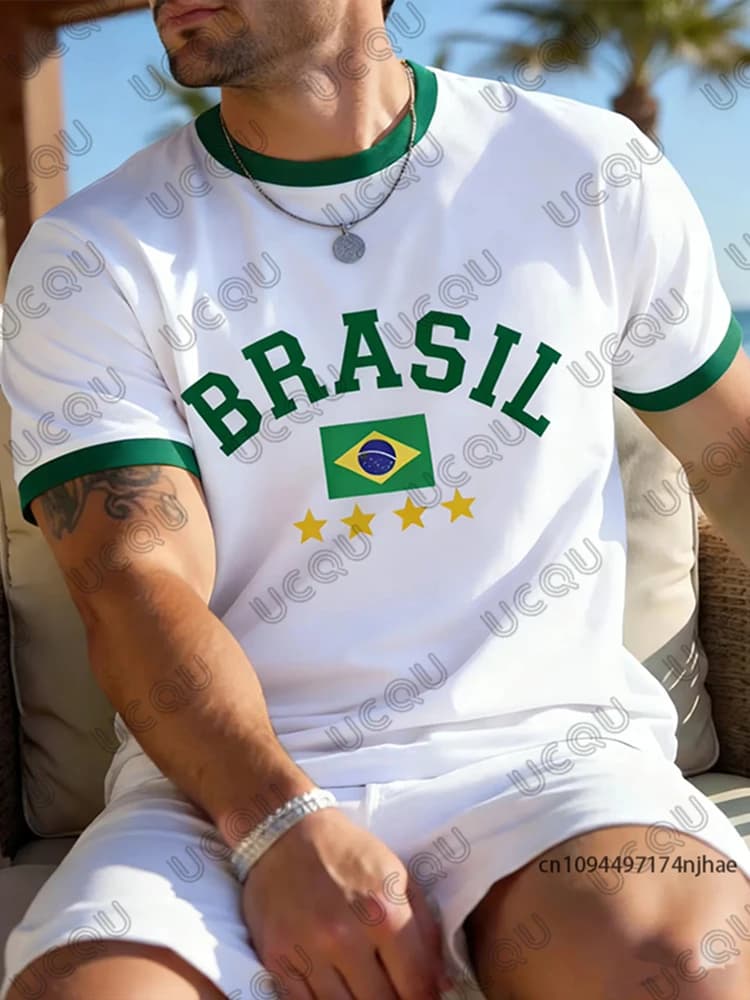 T-shirt imprimé drapeau national du brésil en 3D pour hommes, t-shirt d'été à manches courtes, vêtem