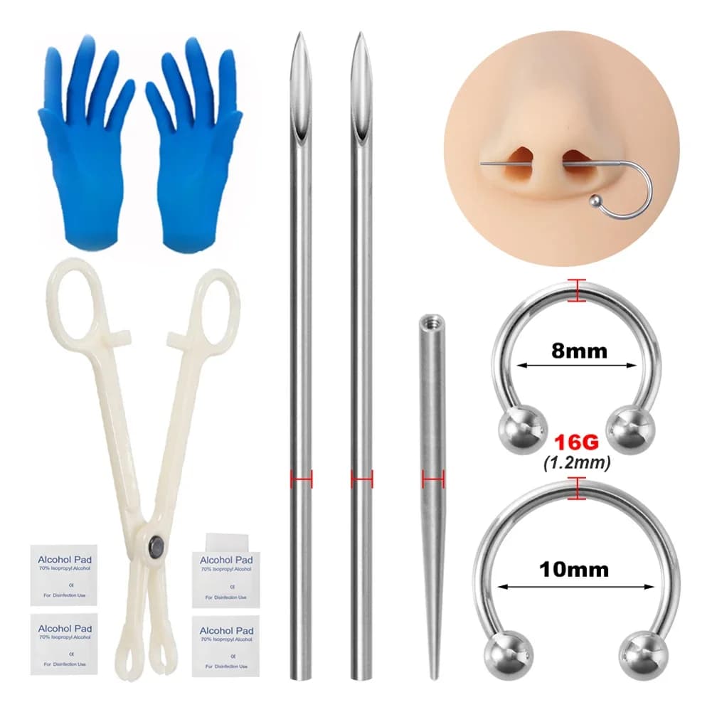 Kit de perçage corporel en acier chirurgical, aiguilles coniques filetées, lèvres, nez, langue, Cart