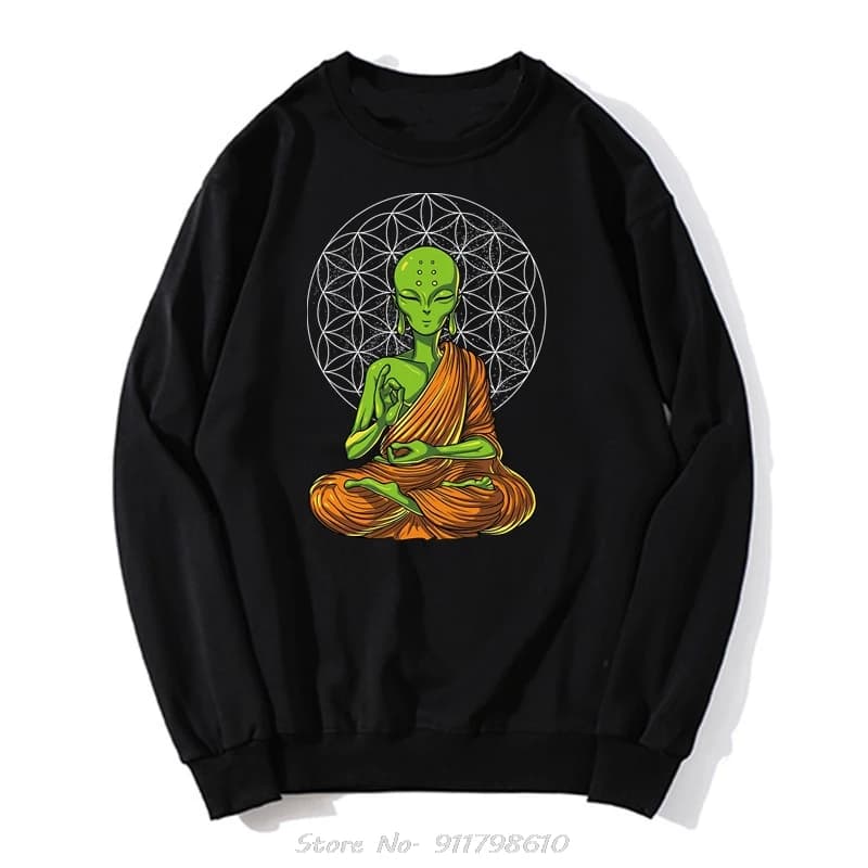 Mode espace Alien Zen Yoga méditation bouddhisme spirituel sweat à capuche coton pull Streetwear col