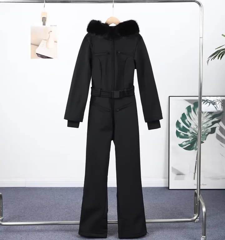 Combinaison de ski imperméable pour femme, tenue d'hiver à capuche, combinaison une pièce avec ceint