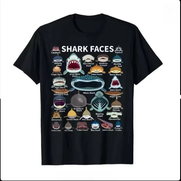 Visages de requin de toutes sortes T-shirt le céphalopode poulpe calmar T-shirt hommes femmes unisex