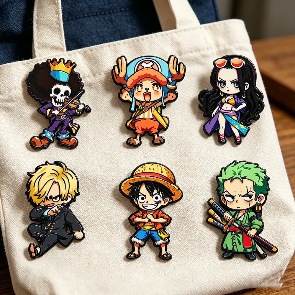 Ensemble de 6 broches de personnages de dessins animés ONE PIECE, version Q, incluant Monkey D. Luff