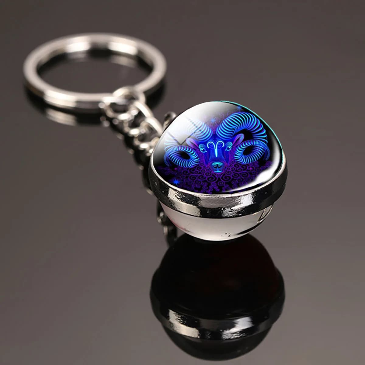 12 Constellation porte-clés lumineux Double face boule de verre pendentif 12 zodiaque porte-clés mod