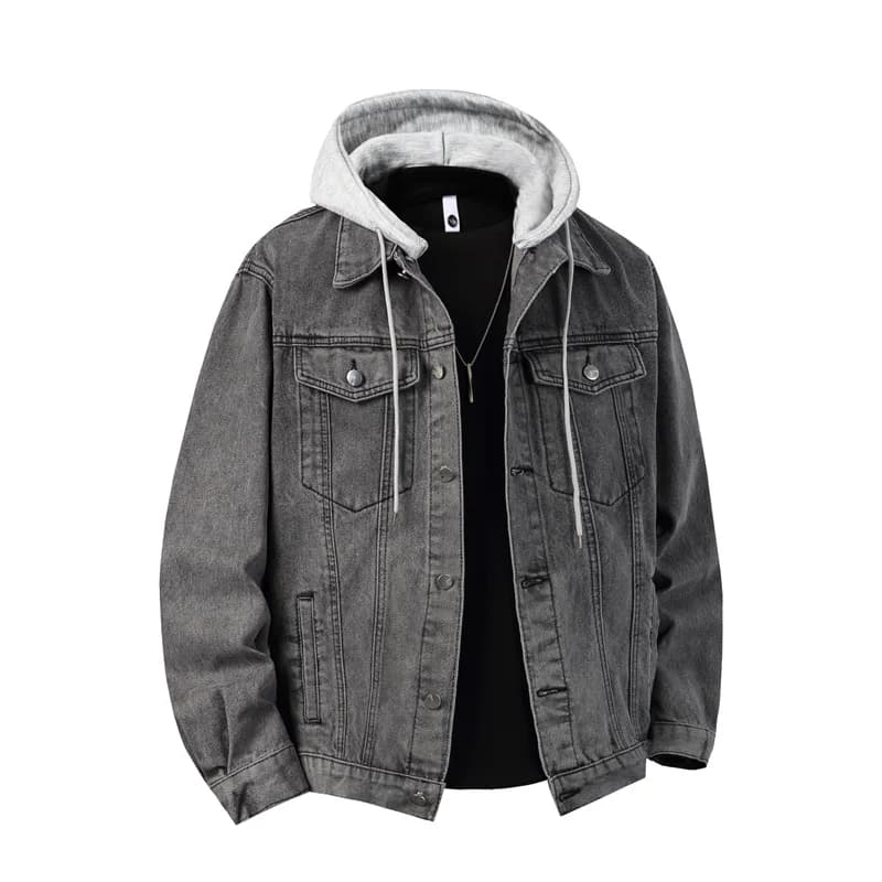 Vestes en Denim à capuche pour hommes, Streetwear décontracté, vêtements d'extérieur, couleur unie,