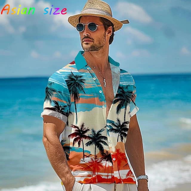 Nouveau palmier hawaïen hommes chemise boutonné chemises Tropical hawaïen plage chemise cadeau pour 