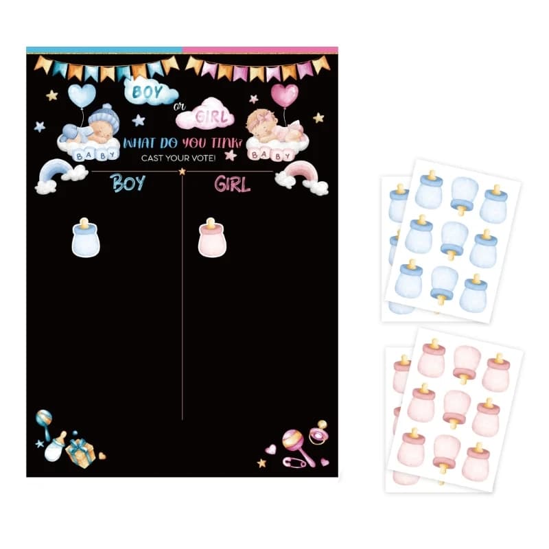 Jeu de révélation de sexe pour baby shower avec affiche 36 autocollants de vote fille ou garçon G5AB
