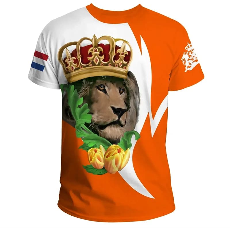 T-shirt à manches courtes imprimé en 3D pour hommes, T-shirt de sport de football néerlandais, emblè