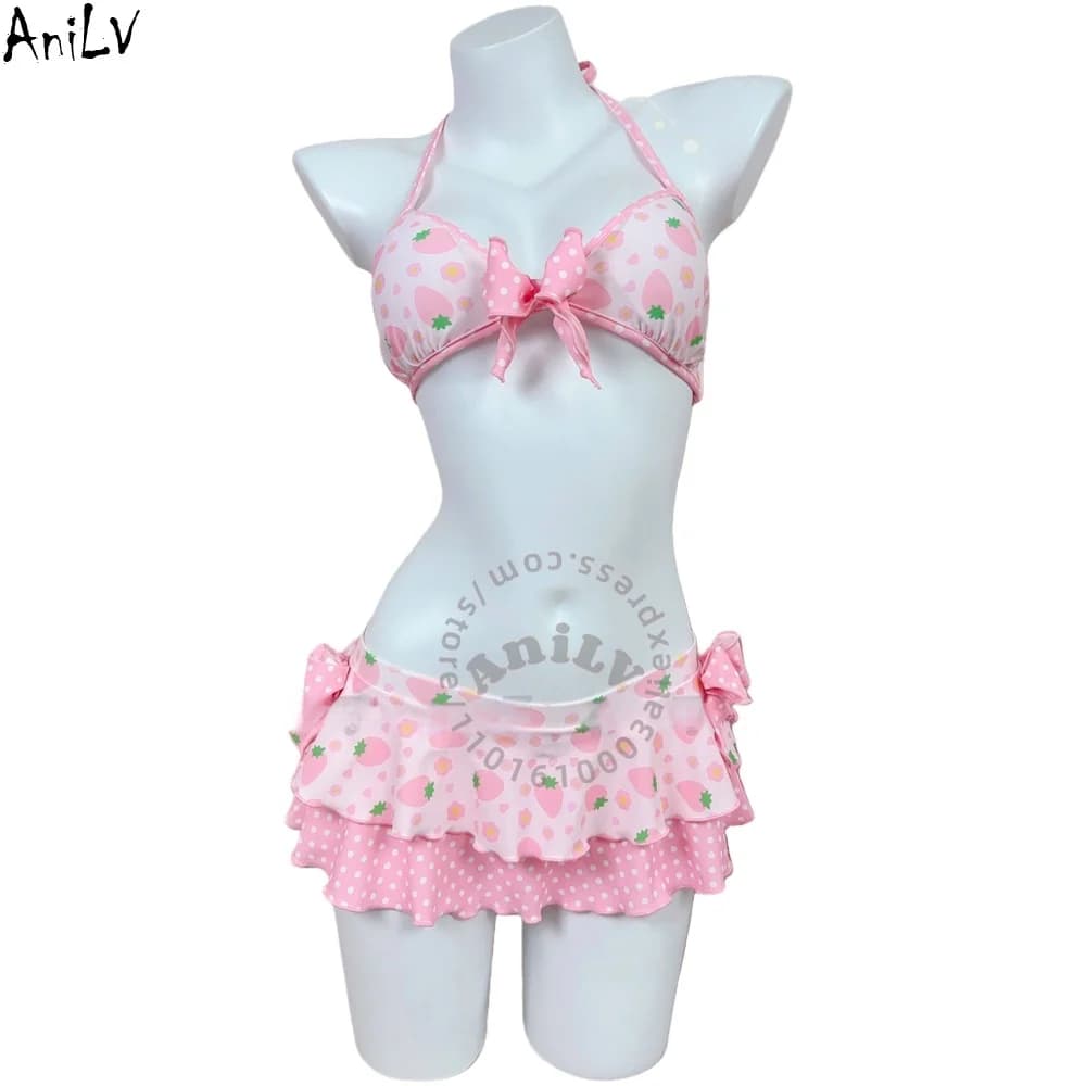 AniLV Anime Lolita fille fraise body maillot de bain mignon Kawaii sous-vêtements maillots de bain C