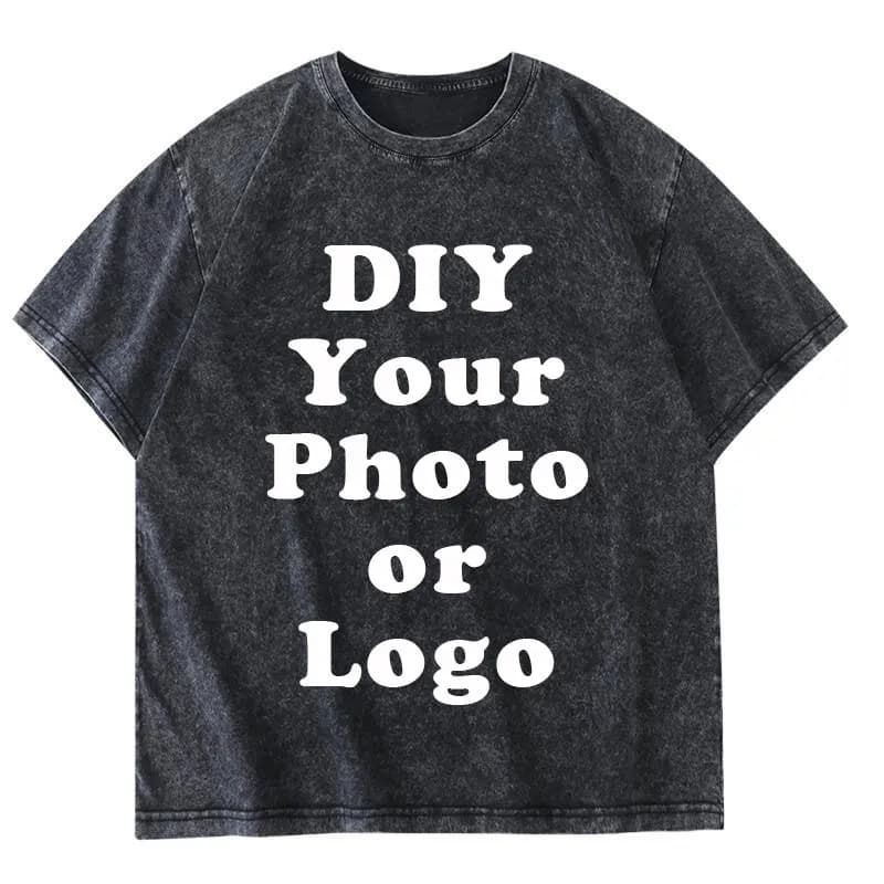 Bricolage votre Photo ou Logo personnalisé imprimé T-shirt 100% coton lavé T-shirt haut rétro T-shir