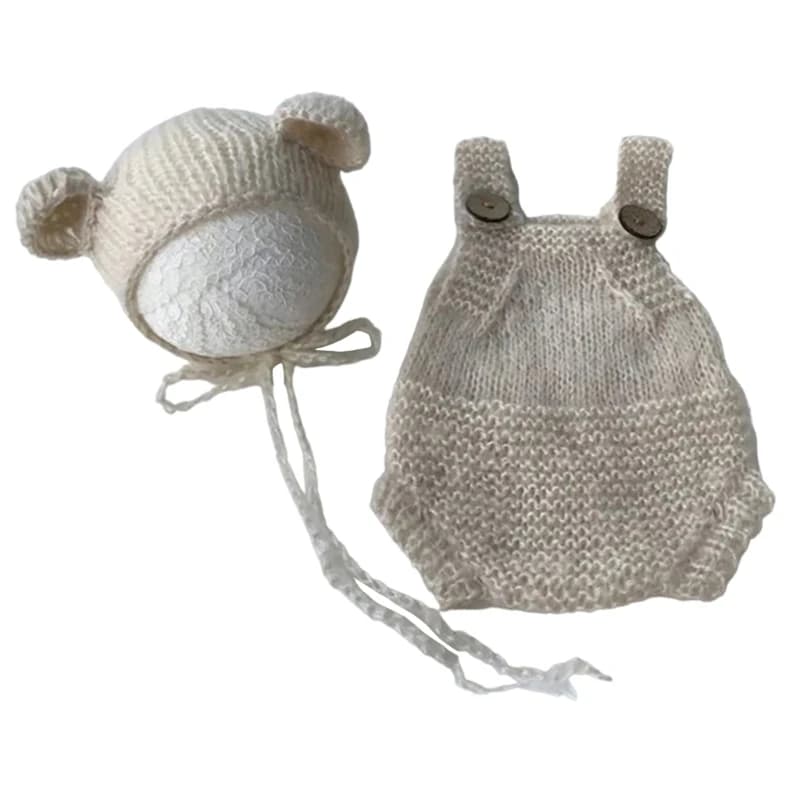 Accessoires de photographie pour nouveau-nés, Costume d'ours, chapeau, bretelles, pantalon, barboteu