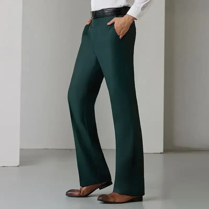 Homme costumes pantalon drapé évasé fluide serré jambe large noir affaires Social couture cloche bou