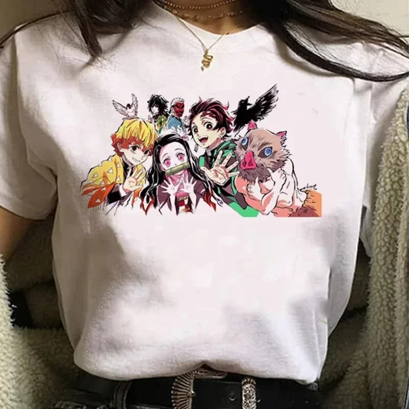 T-shirt imprimé graphique Kimetsu No Yaiba Kamado Nezuko pour femmes et enfants, hauts blancs esthét