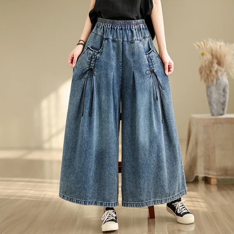 Jean Baggy à Jambes Larges pour Femme, Pantalon en Denim, Taille artificiel astique, Décontracté, Lo