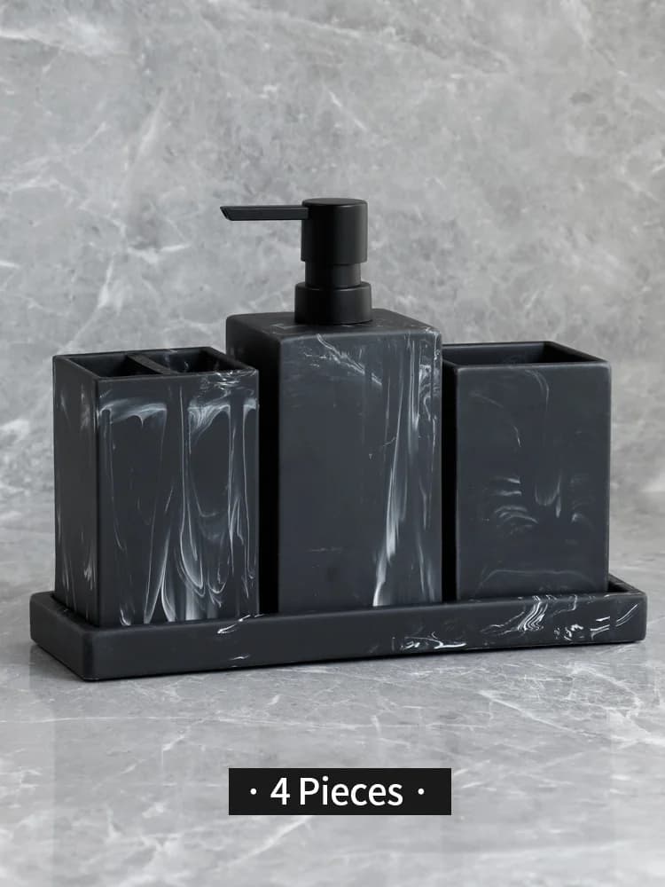 Distributeur complet de savon et de Lotion à motif de marbre, porte-brosse à dents, gobelet, plateau