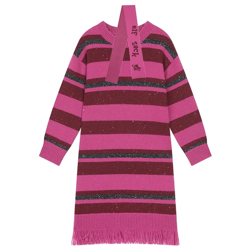 ELFSACK doux Preppy tricot robe pull hiver femmes couleur bloc rayure écharpe ensemble robe décontra