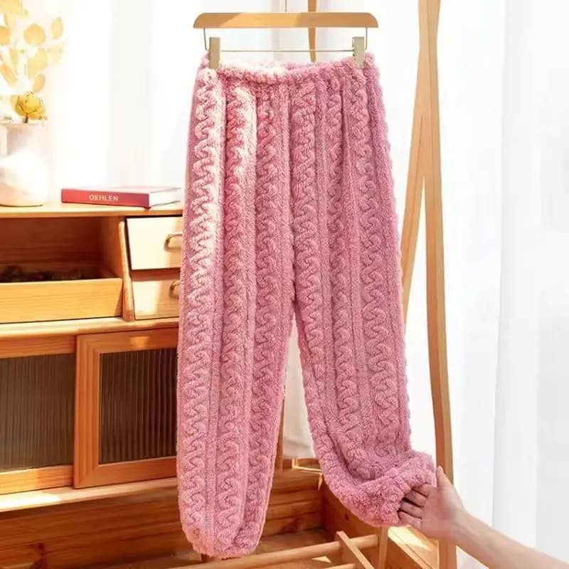 Nouveau pantalon de maison doux pour femmes automne et hiver motif torsadé chaud polaire de corail é