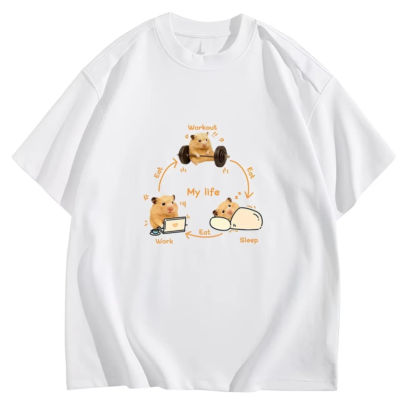 T-shirt humoristique « My Life Routine » avec hamster – Entraînement, Manger, Dormir, Travailler – T