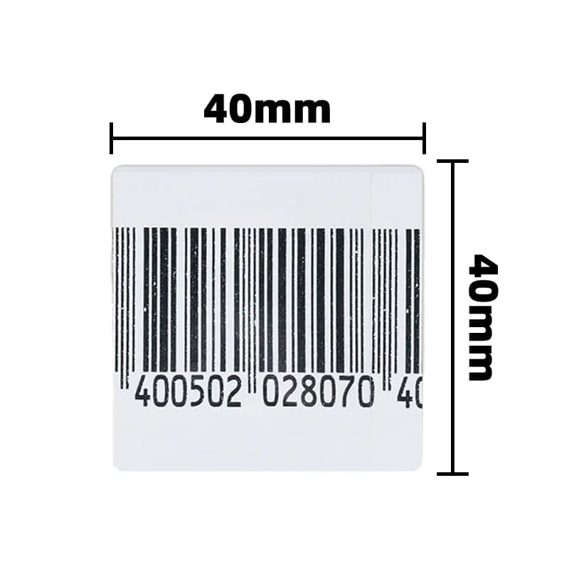 Étiquette antivol EAS RF 82MHz, 50 pièces, 40x40mm, avec Code à barres, autocollant de sécurité pour