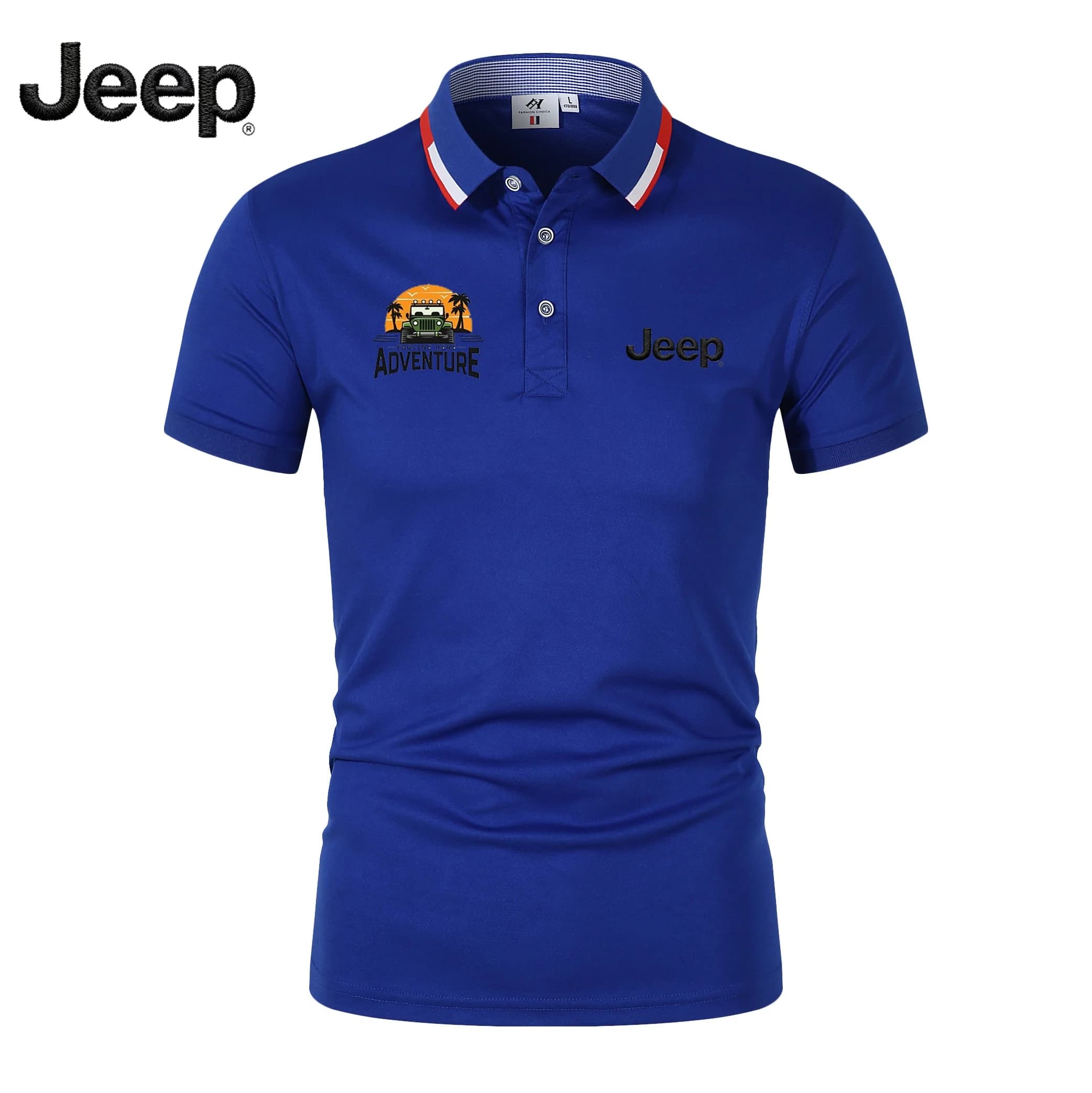 Polo brodé Jeep Adventure pour homme – T-shirt décontracté respirant à manches courtes et col à reve