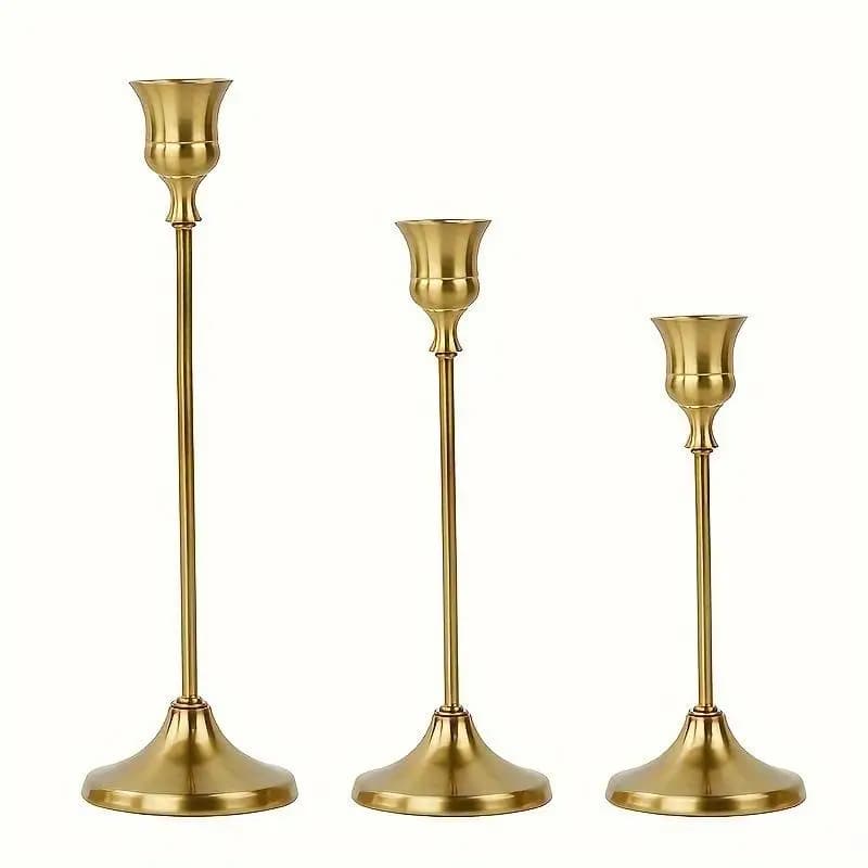 Ensemble de 3 porte-bougies vintage ornés en métal et aluminium, idéal pour la décoration de la mais