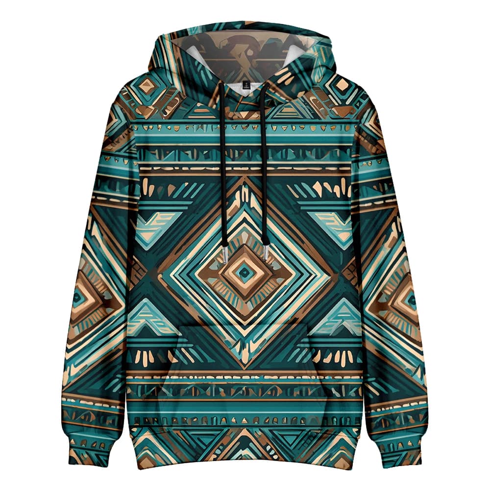 Sweat à capuche imprimé géométrique pour femmes, Streetwear, motif rétro coloré, pull avec cordon de