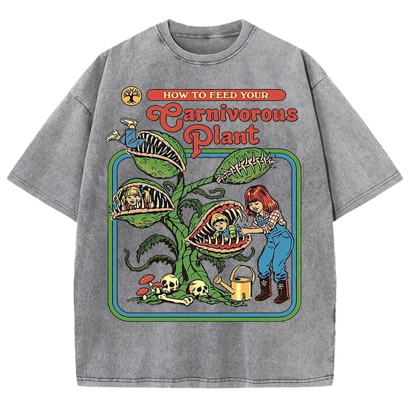 T-Shirts délavés à motif de plante pour hommes et femmes, en coton, décontracté, doux, confortable,