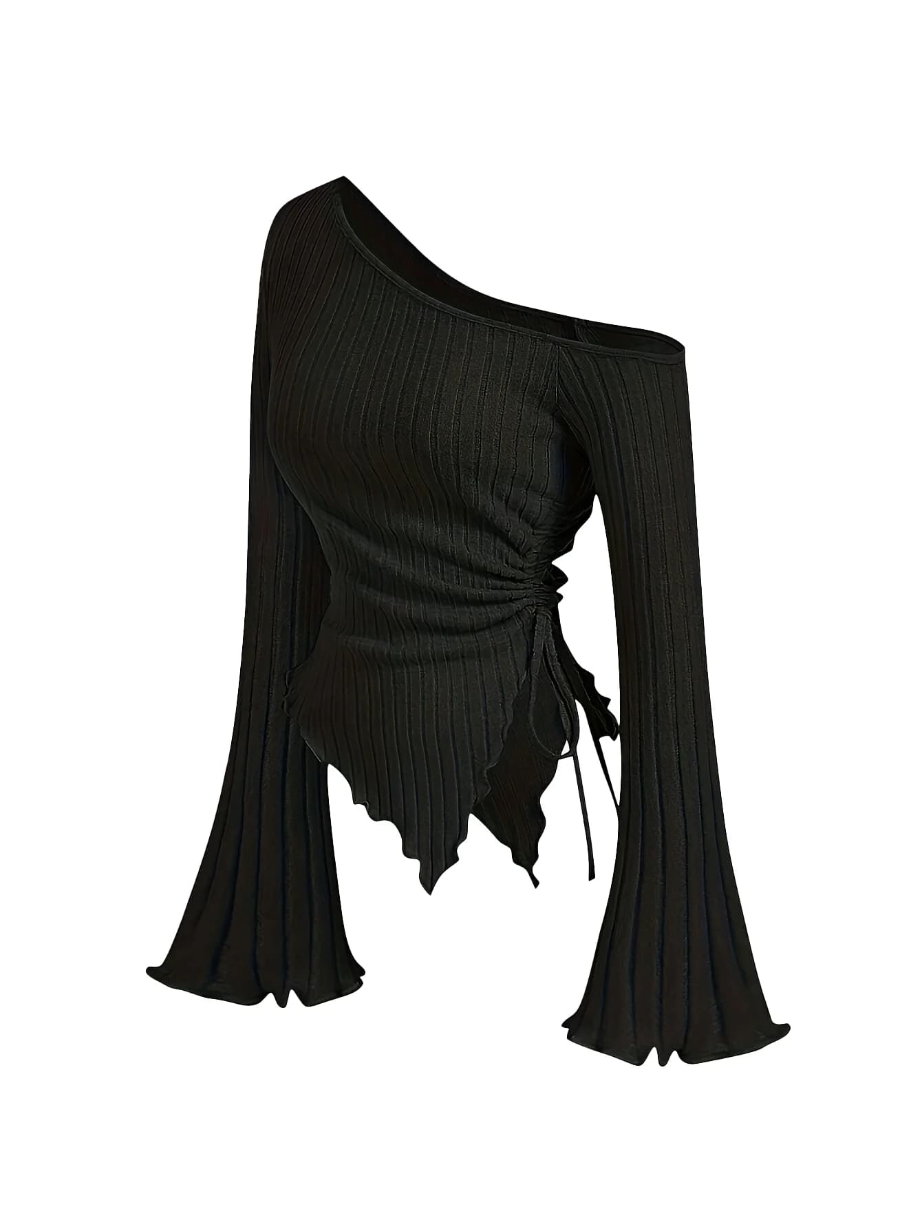 T-shirt asymétrique élégant et décontracté pour femme, coupe ajustée, à épaules dénudées, manches lo
