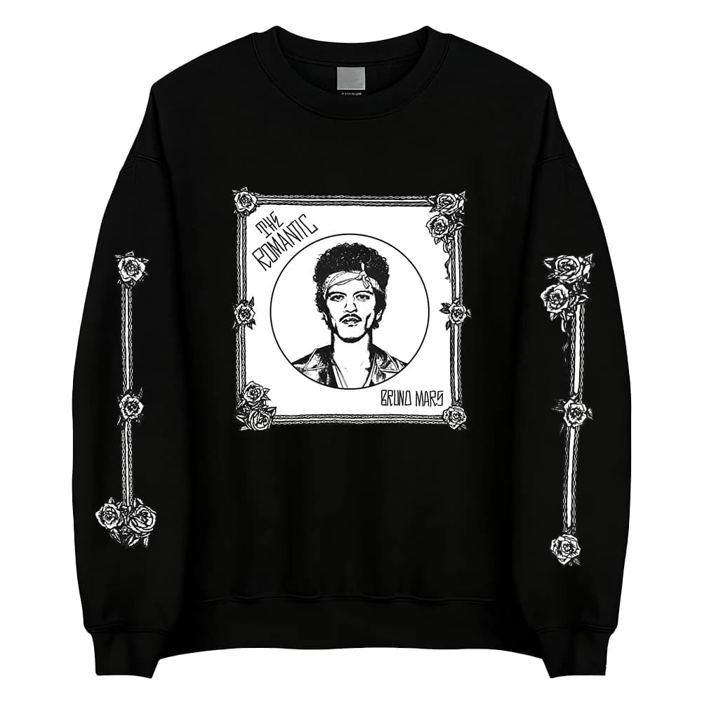 Sweat-shirt romantique à col rond BRUNO MARS Singer Design, pull à manches longues, col rond ample,