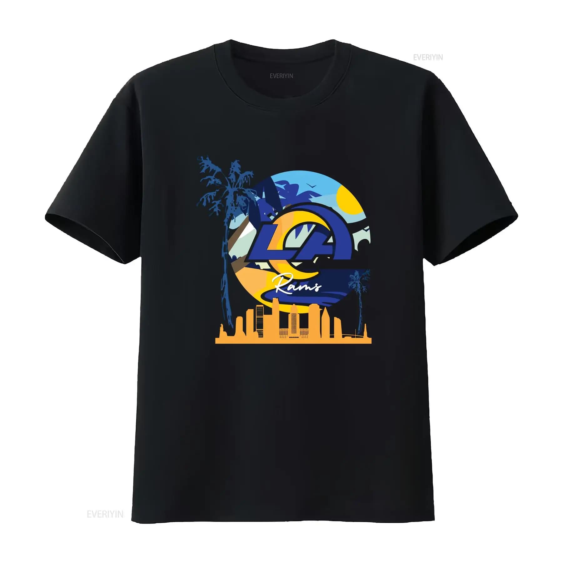 LA Rams Active T Shirt drôle TEE Logo américain vintage lavé doux mode streetwear polyvalent légèrem