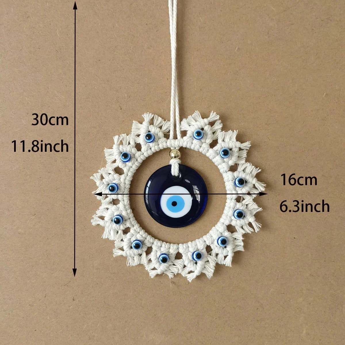 Décoration murale circulaire artisanale avec mauvais œil – Grands ornements d'oeil bleu, parfaite po
