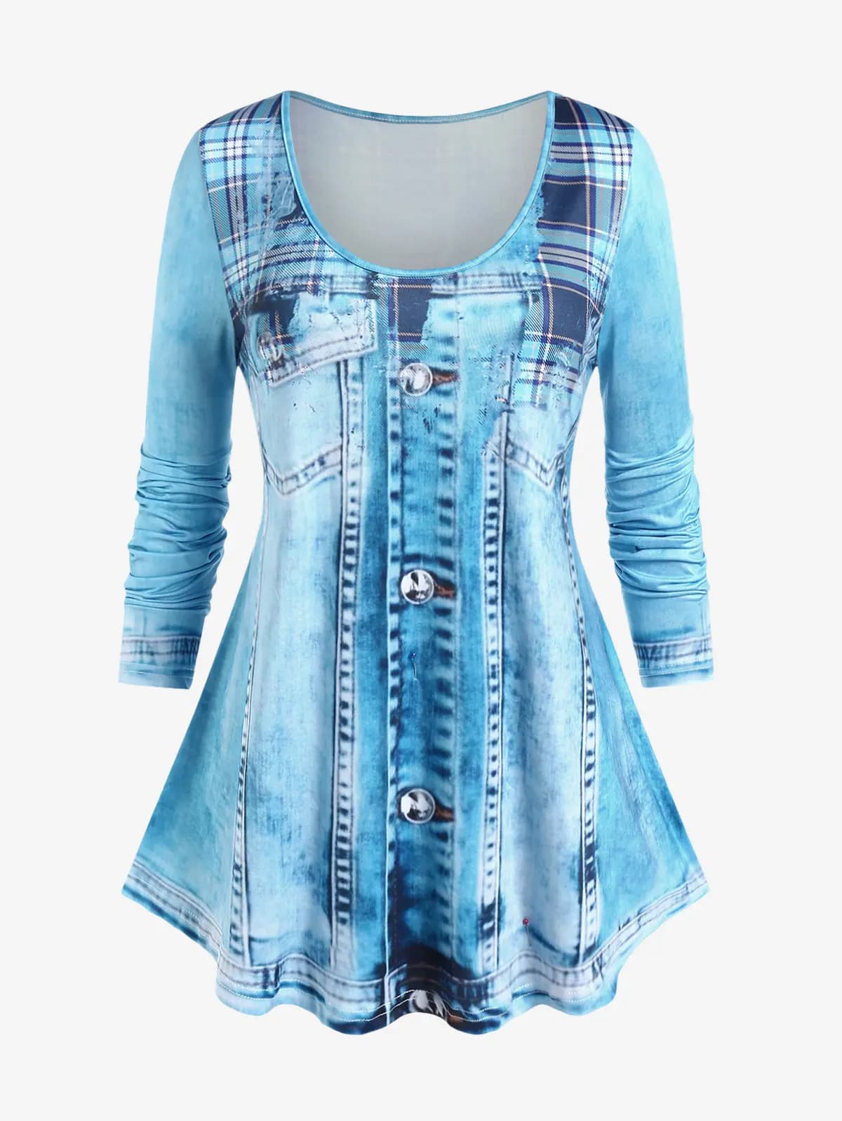T-shirt pour femmes grandes tailles, imprimé denim 3D, style Harajuku, hauts décontractés d'automne,