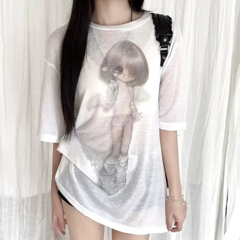 Seeslim Hotsweet graphique t-shirts ample à manches courtes mode coréenne été hauts 2000s vêtements